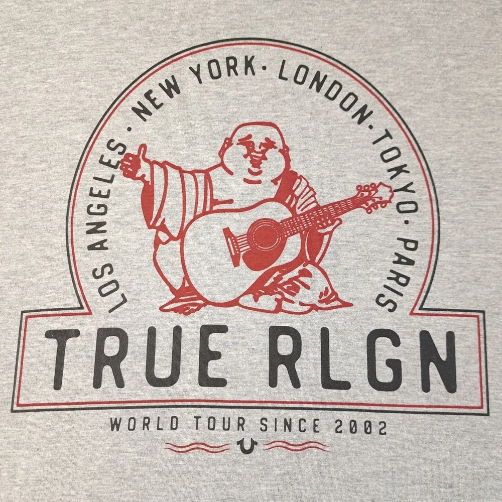 True Religion Men's Graphic T-Shirt Logo Size L Gray Short Sleeve Loungewear‎